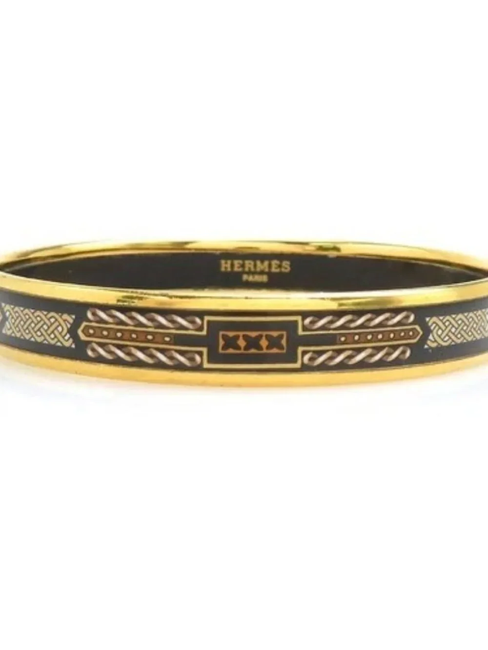 Auth HERMES Cloisonne Bangle Bracelet Gold/Black/White Metal/Enamel - e61914a